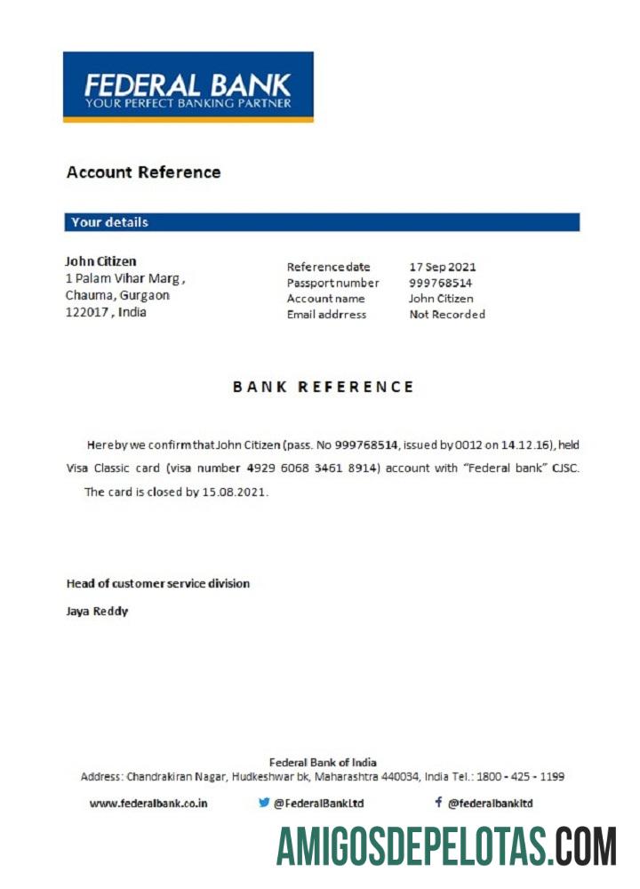 Referência de fechamento de banco federal da Índia exemplo